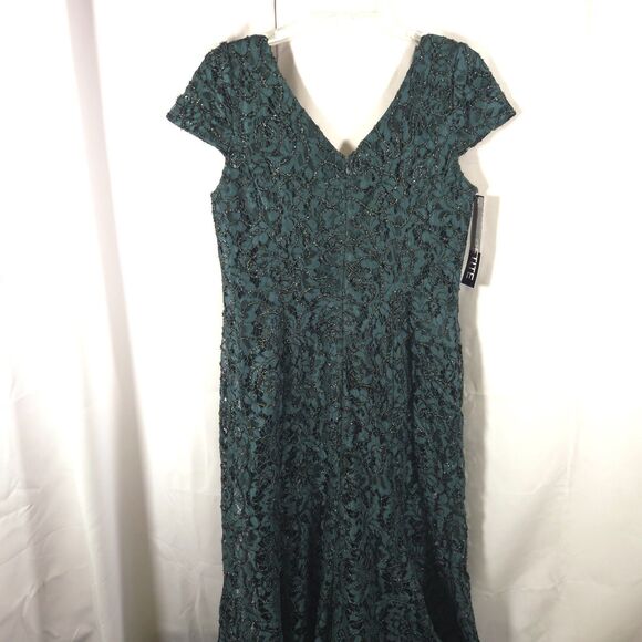 NWT Alex Evenings Womens 14P Green Long Rosette Mother of The Bride Dress - Picture 3 of 7
